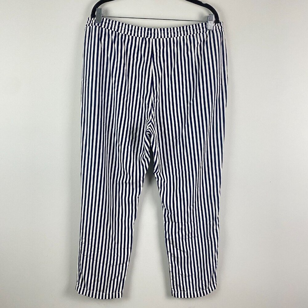 Lauren Ralph Lauren Pull On Ankle Pants Sz XL Navy Blue White Stripe Drawstring - Picture 4 of 9